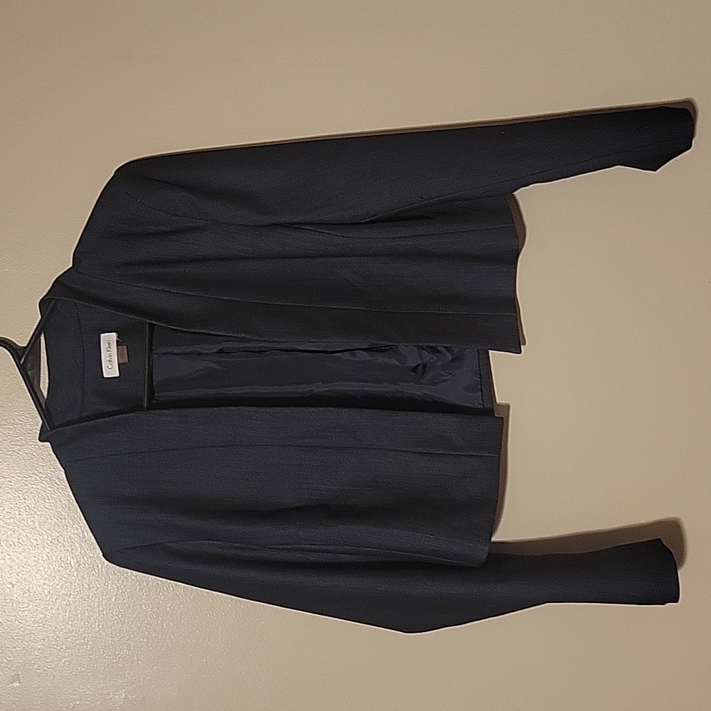 Calvin Klein Blue Open Cropped Blazer Small Business Casual Career Jacket Sz L